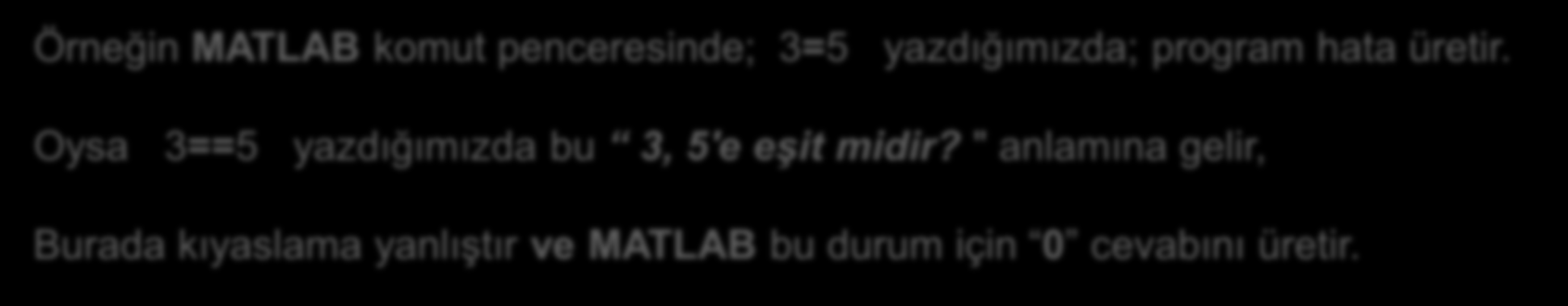 MATEMATİKSEL VE MANTIKSAL OPERATÖRLER What is a computer??? Eşitlik durumunun kontrolünde kullanılan işaret, iki adet eşittir "==" simgesidir.