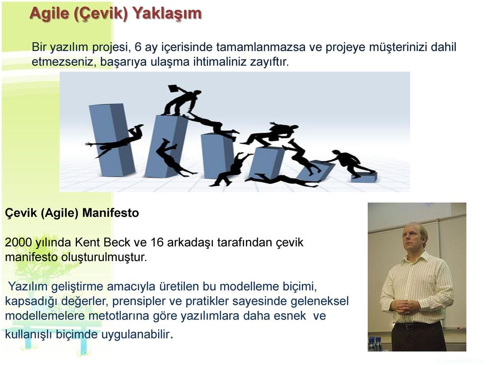 Çevik (Agile) Manifesto 2000 yılında Kent Beck ve 16 arkadaşı tarafından çevik manifesto oluşturulmuştur.