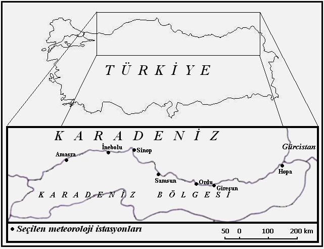 866 2.Çalışmanın Kapsamı ve Yöntemi 2.1.Çalışma Alanı Çalışma alanı Türkiye nin Karadeniz Bölgesi kıyılarının Amasra-Hopa arasındaki kesimini kapsamaktadır.