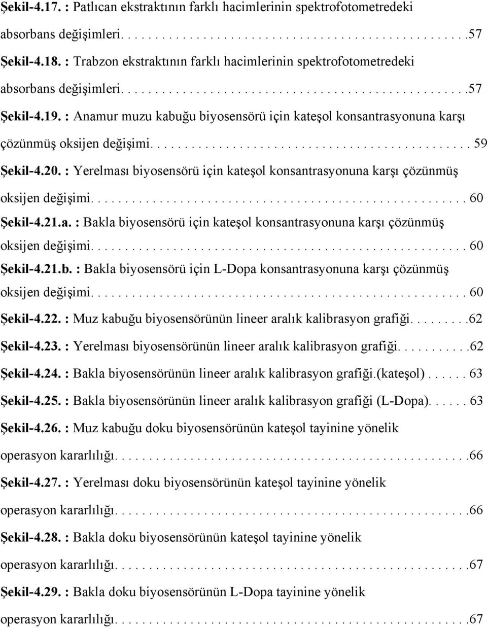 : Anamur muzu kabuğu biyosensörü için kateşol konsantrasyonuna karşı çözünmüş oksijen değişimi............................................... 59 Şekil-4.20.