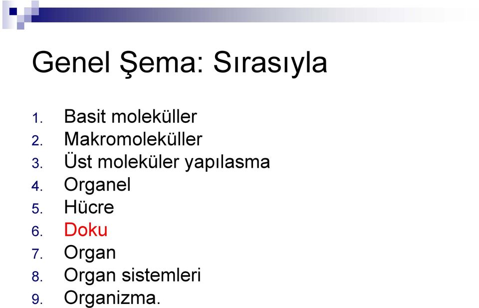 Üst moleküler yapılasma 4. Organel 5.