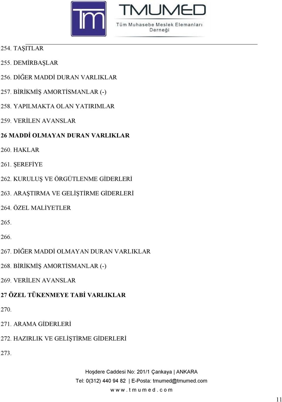 KURULUŞ VE ÖRGÜTLENME GİDERLERİ 263. ARAŞTIRMA VE GELİŞTİRME GİDERLERİ 264. ÖZEL MALİYETLER 265. 266. 267.