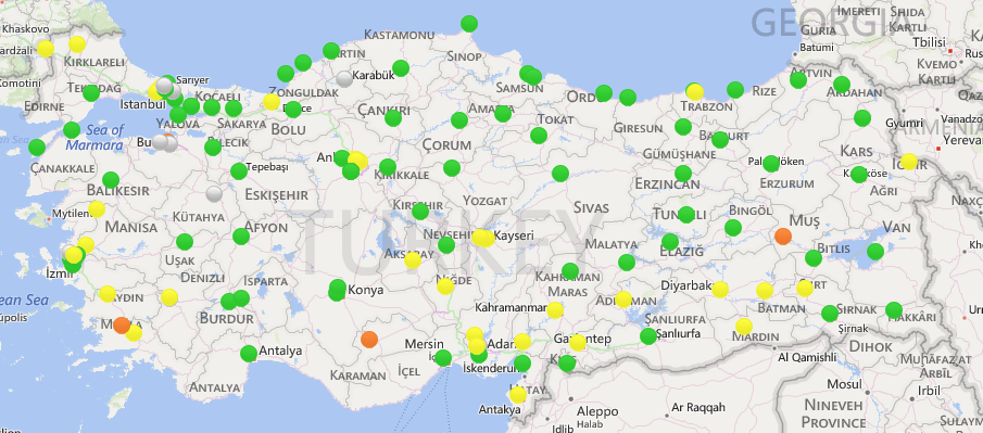 Hava Kalitesi Gözlem Sistemleri Hava kalitesi izleme istasyonlarının yerleri