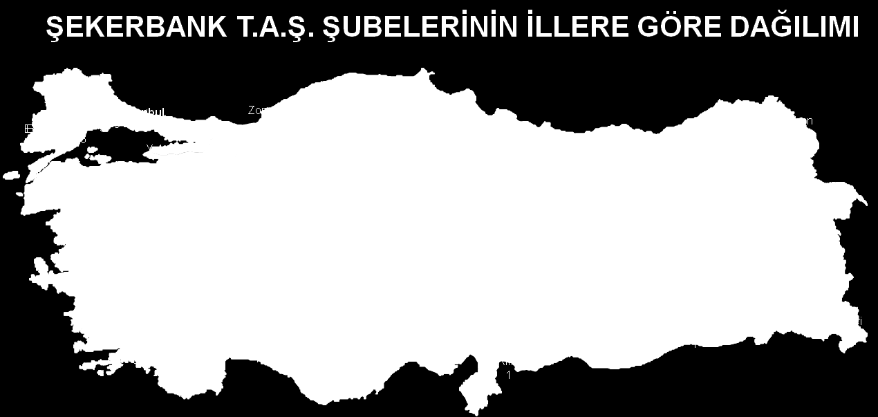 Coğrafi Dağılım Şekerbank ın Türkiye çapında 312 şubesi, 3 ü İstanbul ve 8 i Anadolu da olmak üzere 11 bölge müdürlüğü ve 1