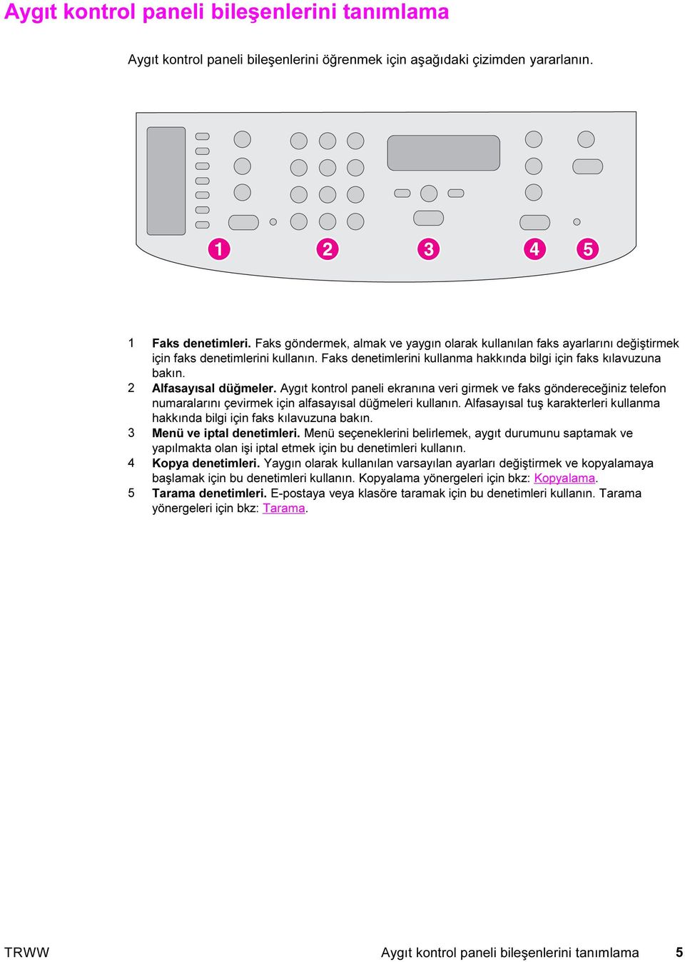 2 Alfasayısal düğmeler. Aygıt kontrol paneli ekranına veri girmek ve faks göndereceğiniz telefon numaralarını çevirmek için alfasayısal düğmeleri kullanın.