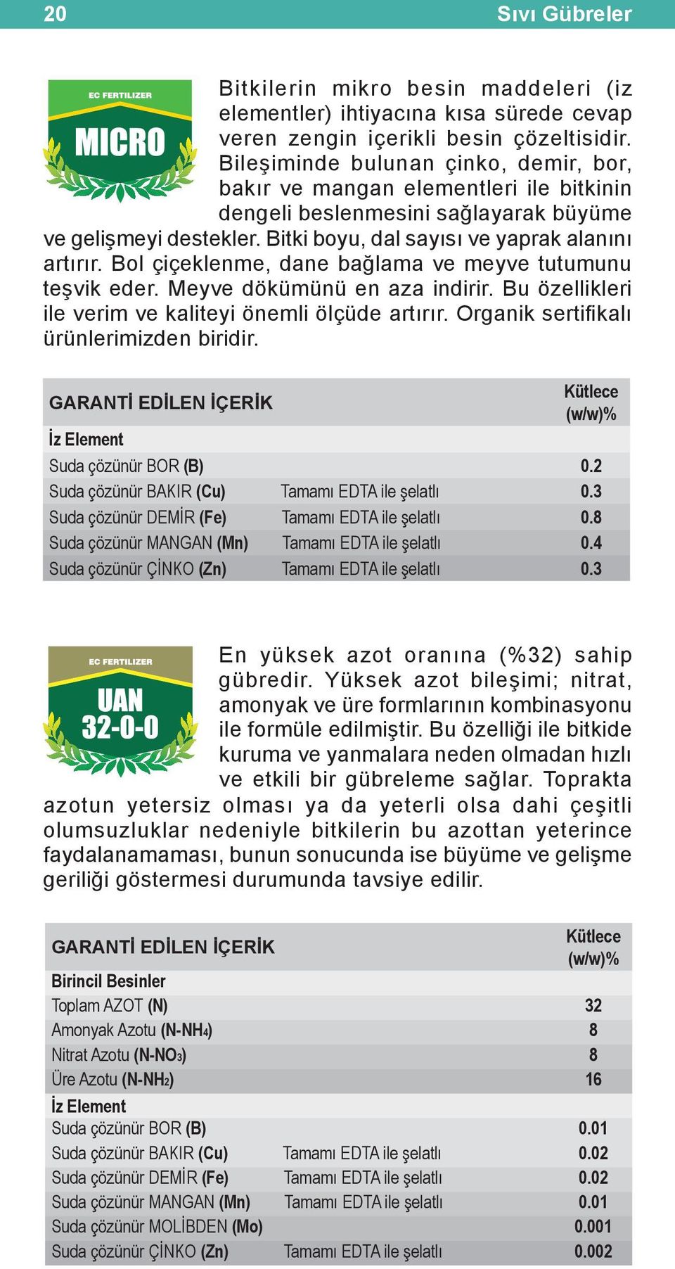 Bol çiçeklenme, dane bağlama ve meyve tutumunu teşvik eder. Meyve dökümünü en aza indirir. Bu özellikleri ile verim ve kaliteyi önemli ölçüde artırır. Organik sertifikalı ürünlerimizden biridir.