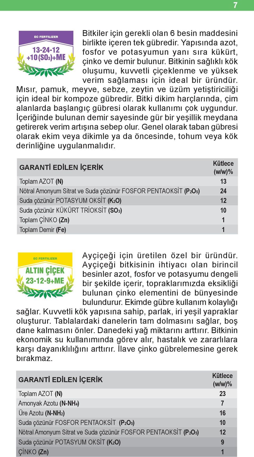 Bitki dikim harçlarında, çim alanlarda başlangıç gübresi olarak kullanımı çok uygundur. İçeriğinde bulunan demir sayesinde gür bir yeşillik meydana getirerek verim artışına sebep olur.