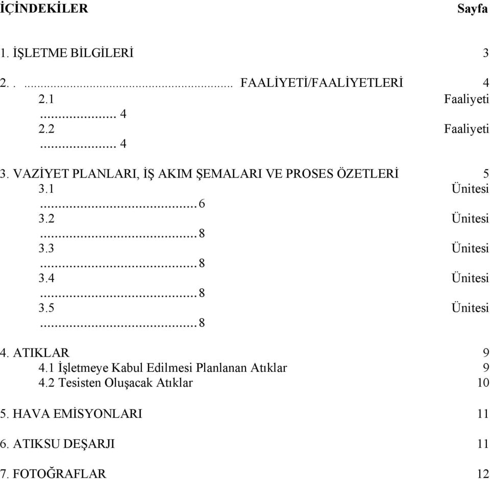 3 Ünitesi... 8 3.4 Ünitesi... 8 3.5 Ünitesi... 8 4. ATIKLAR 9 4.