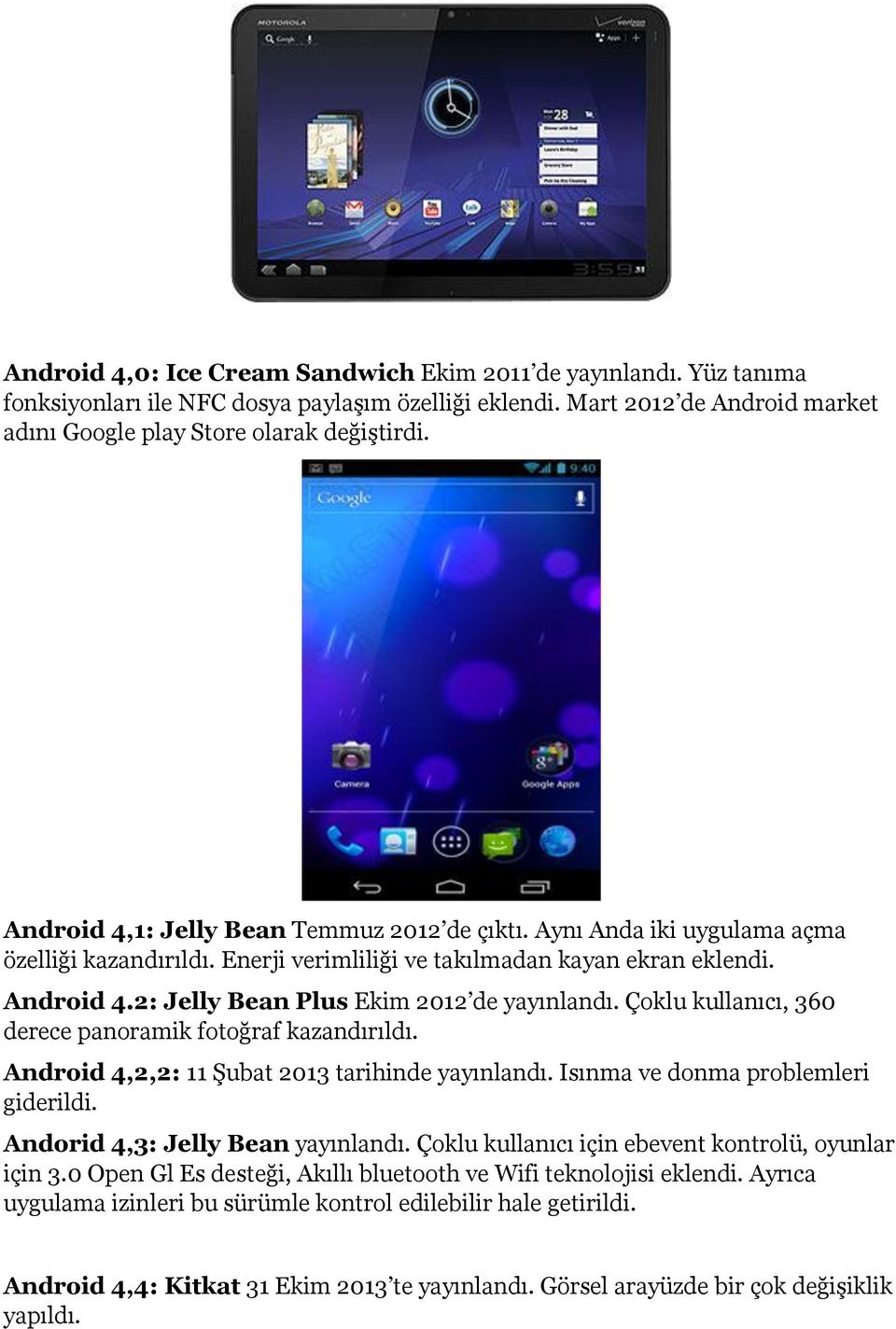 2: Jelly Bean Plus Ekim 2012 de yayınlandı. Çoklu kullanıcı, 360 derece panoramik fotoğraf kazandırıldı. Android 4,2,2: 11 Şubat 2013 tarihinde yayınlandı. Isınma ve donma problemleri giderildi.