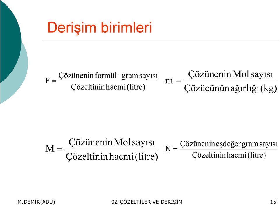 Çözünenin Mol sayısı Çözeltinin hacmi(litre) Çözünenin eşdeğer gram