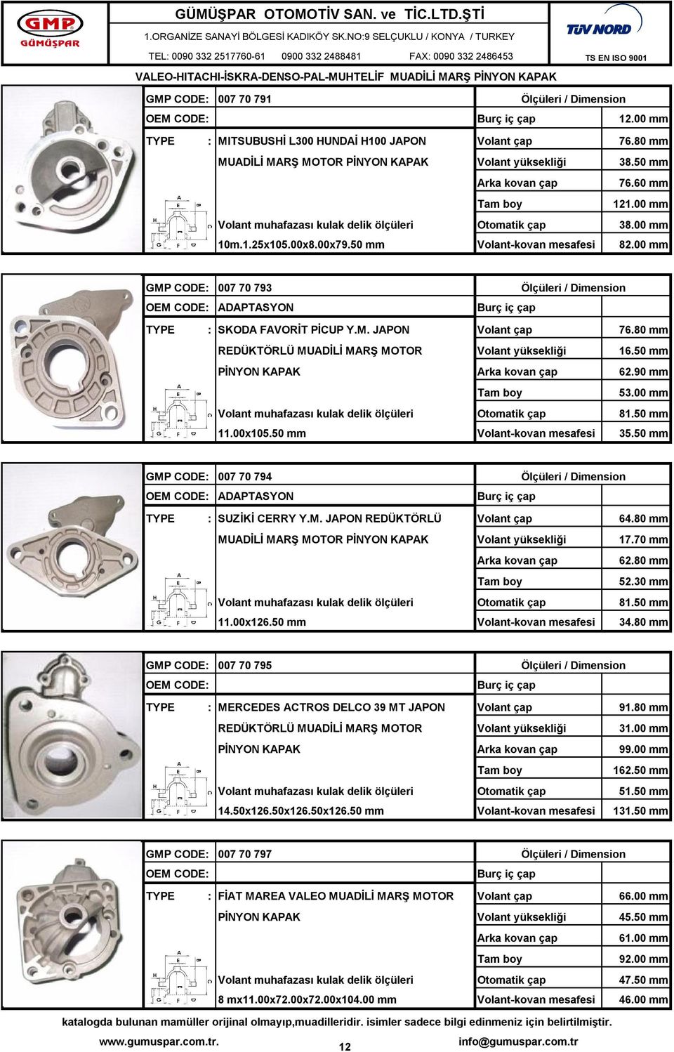 50 mm GMP CODE: 007 70 794 ADAPTASYON : SUZİKİ CERRY Y.M. JAPON REDÜKTÖRLÜ 64.80 mm MUADİLİ MARŞ 17.70 mm 62.80 mm 52.30 mm 81.50 mm 11.00x126.50 mm 34.