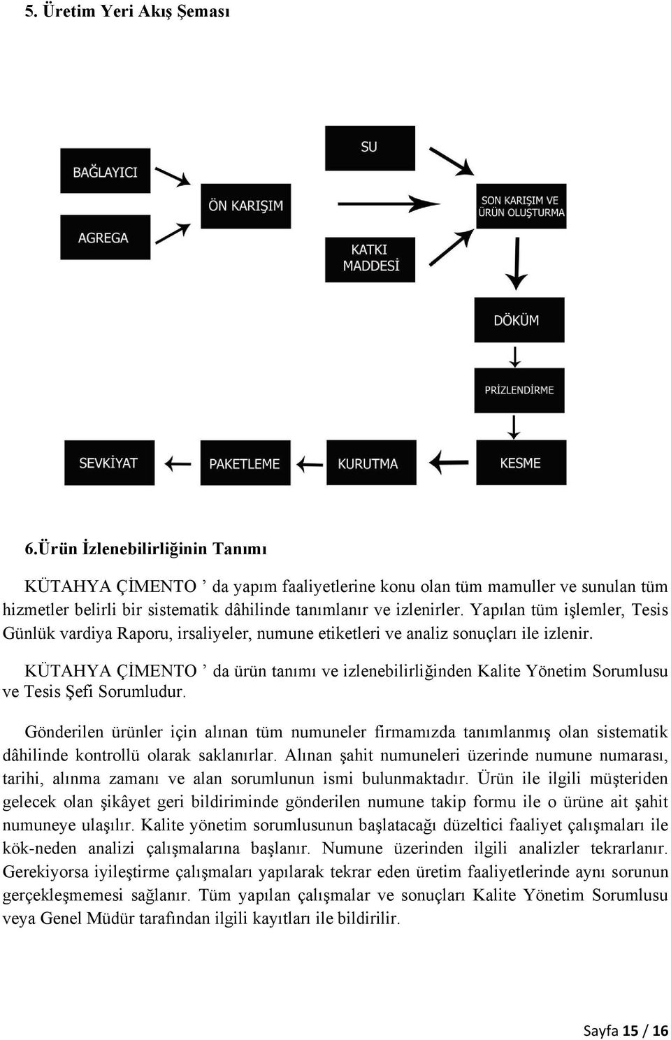 Yapılan tüm işlemler, Tesis Günlük vardiya Raporu, irsaliyeler, numune etiketleri ve analiz sonuçları ile izlenir.