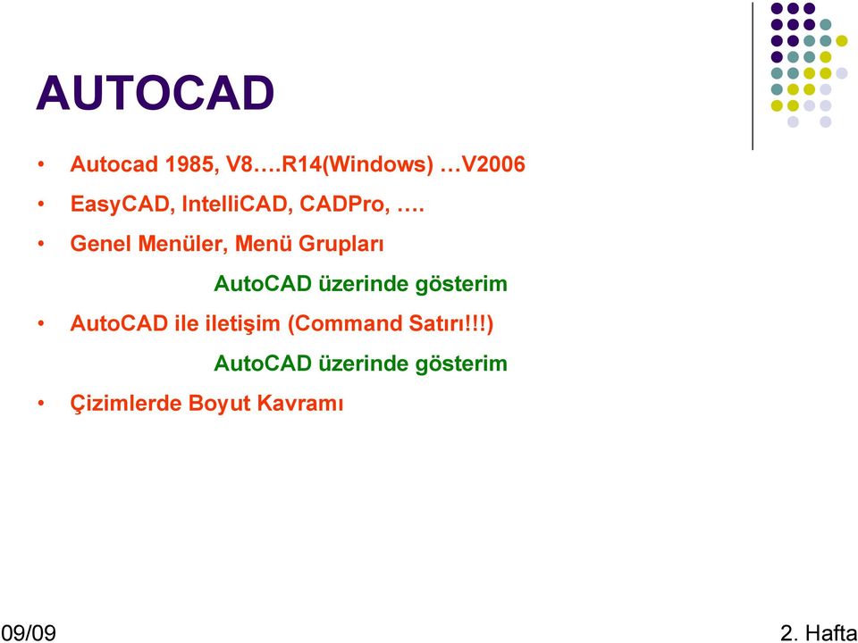 Genel Menüler, Menü Grupları AutoCAD üzerinde gösterim