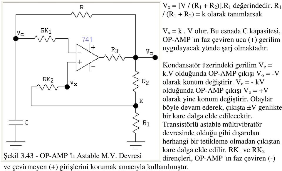 v olduğunda OP-AMP çıkışı V o = -V olarak konum değiştirir. V c = - kv olduğunda OP-AMP çıkışı V o = +V olarak yine konum değiştirir.