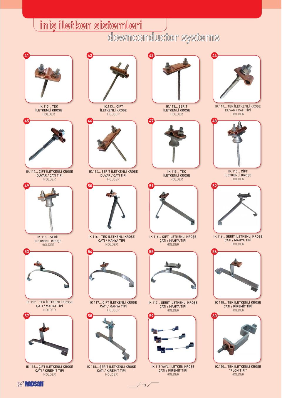 .. ÇİFT ÇATI / MAHYA TİPİ 53 54 55 56 IK 116... ŞERİT ÇATI / MAHYA TİPİ IK 117... TEK ÇATI / MAHYA TİPİ IK 117... ÇİFT ÇATI / MAHYA TİPİ IK 117.