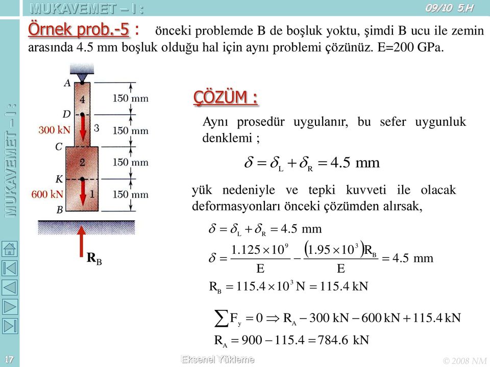 17 R B ÇÖZÜM : Aynı prosedür uygulanır, bu sefer uygunluk denklemi ; + L + R 4.5 mm 4.
