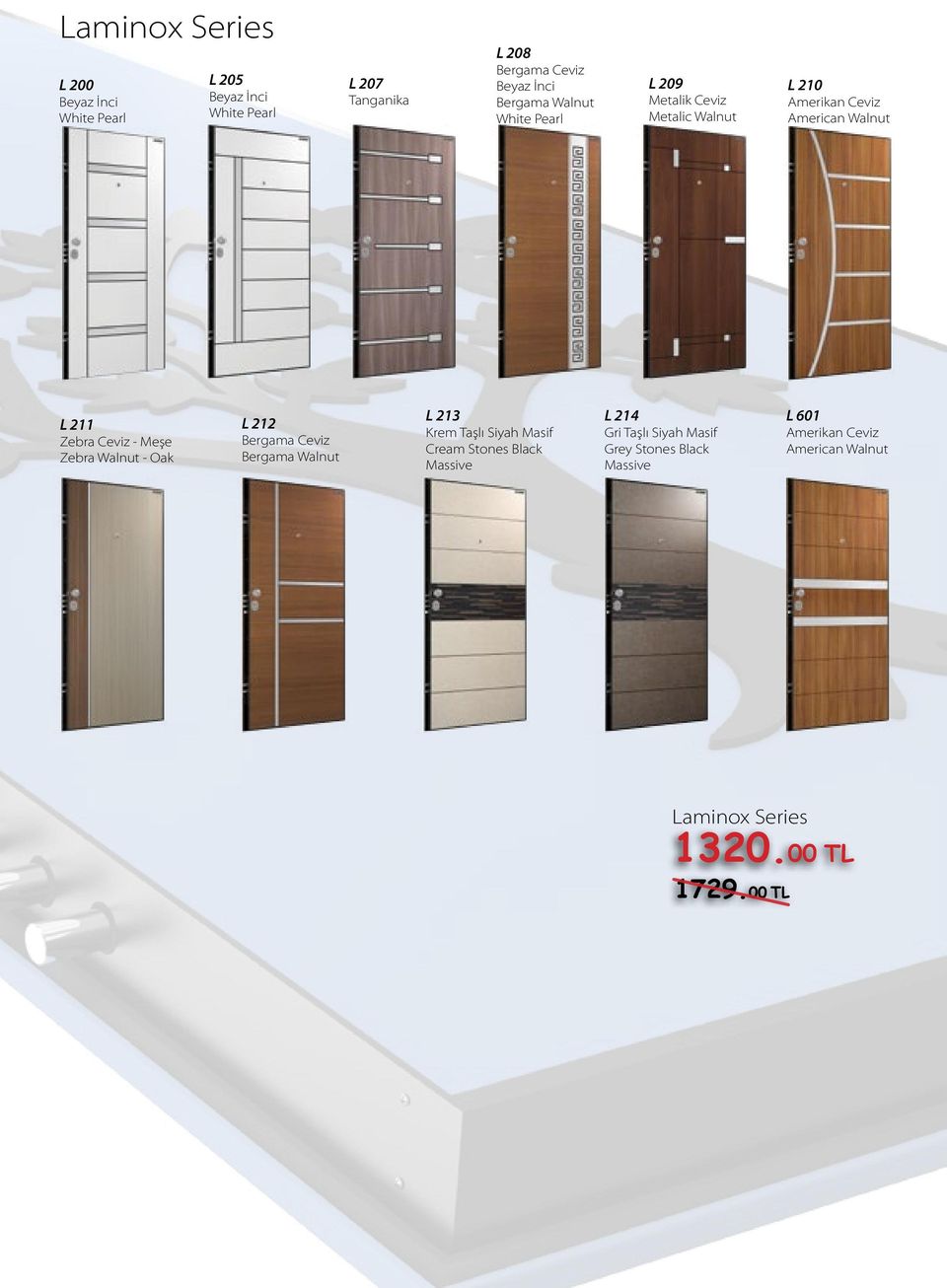 Bergama Ceviz Bergama Walnut L 213 Krem Taşlı Siyah Masif Cream Stones Black Massive L 214 Gri Taşlı