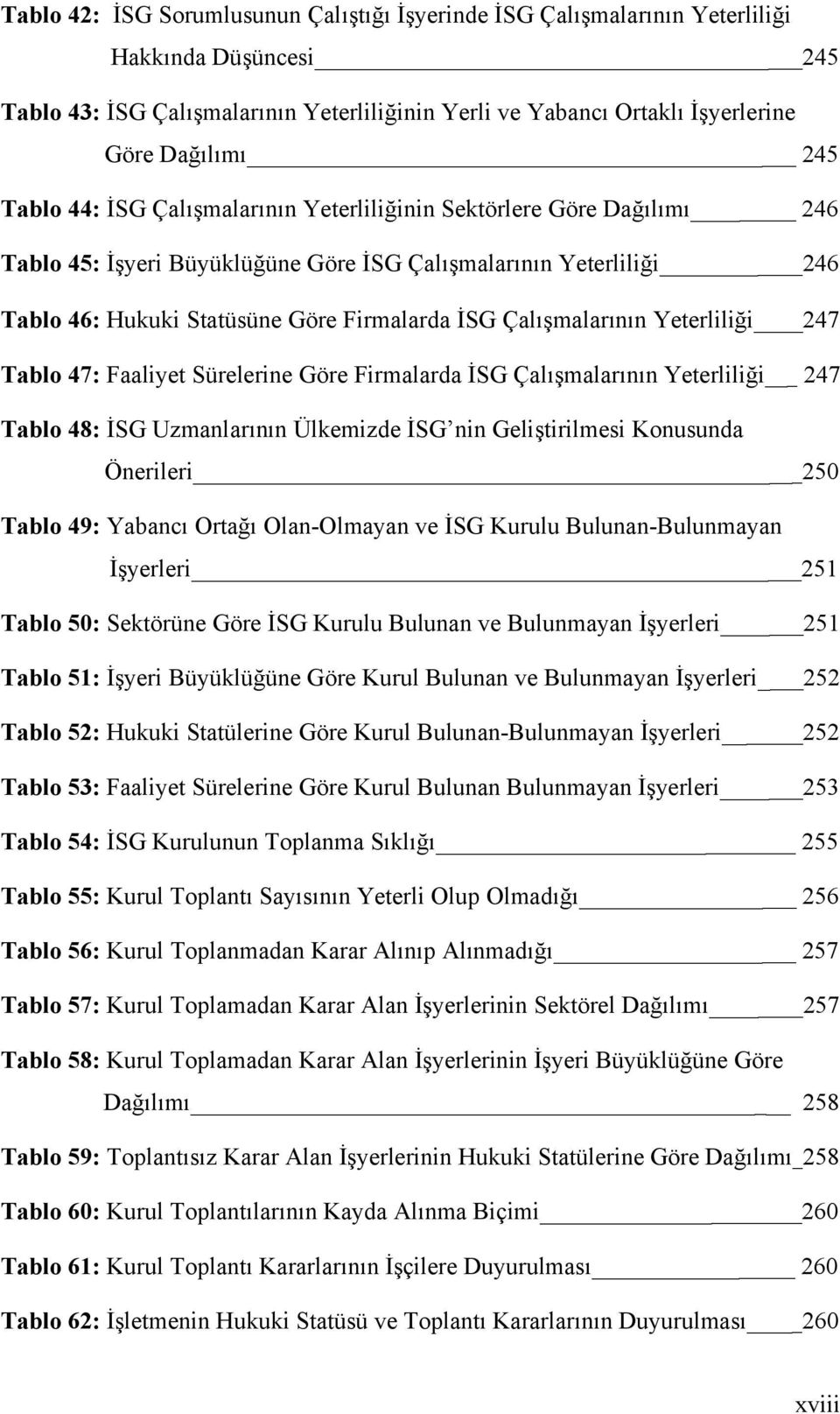 Çalışmalarının Yeterliliği 247 Tablo 47: Faaliyet Sürelerine Göre Firmalarda İSG Çalışmalarının Yeterliliği 247 Tablo 48: İSG Uzmanlarının Ülkemizde İSG nin Geliştirilmesi Konusunda Önerileri 250