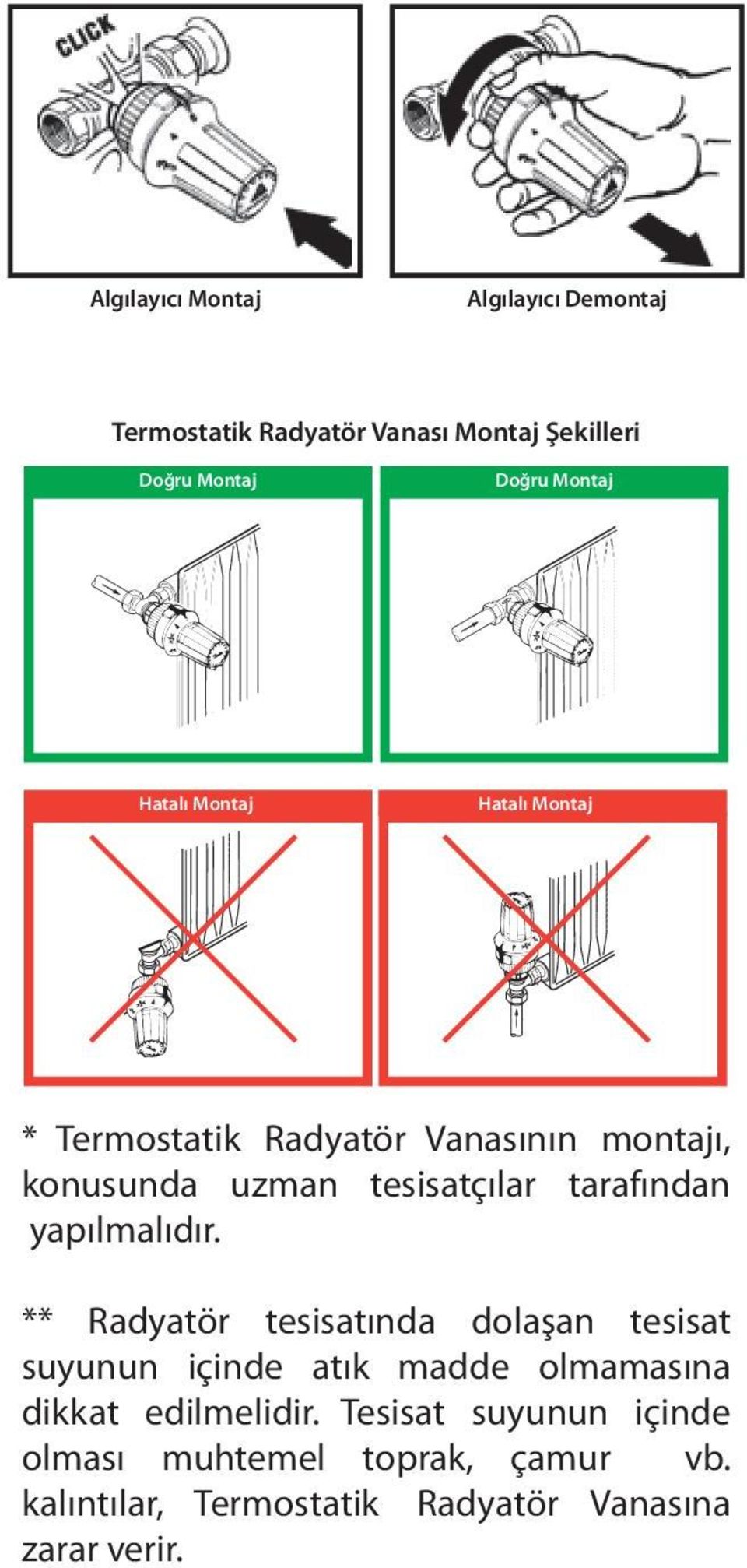 yapılmalıdır. ** Radyatör tesisatında dolaşan tesisat suyunun içinde atık madde olmamasına dikkat edilmelidir.