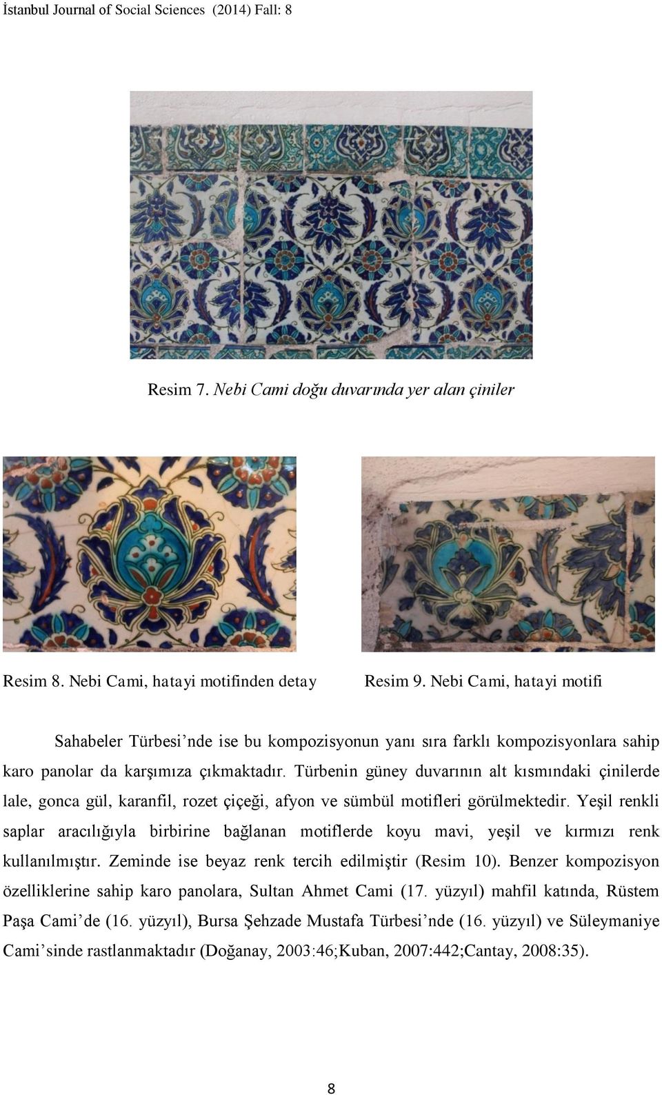 Türbenin güney duvarının alt kısmındaki çinilerde lale, gonca gül, karanfil, rozet çiçeği, afyon ve sümbül motifleri görülmektedir.