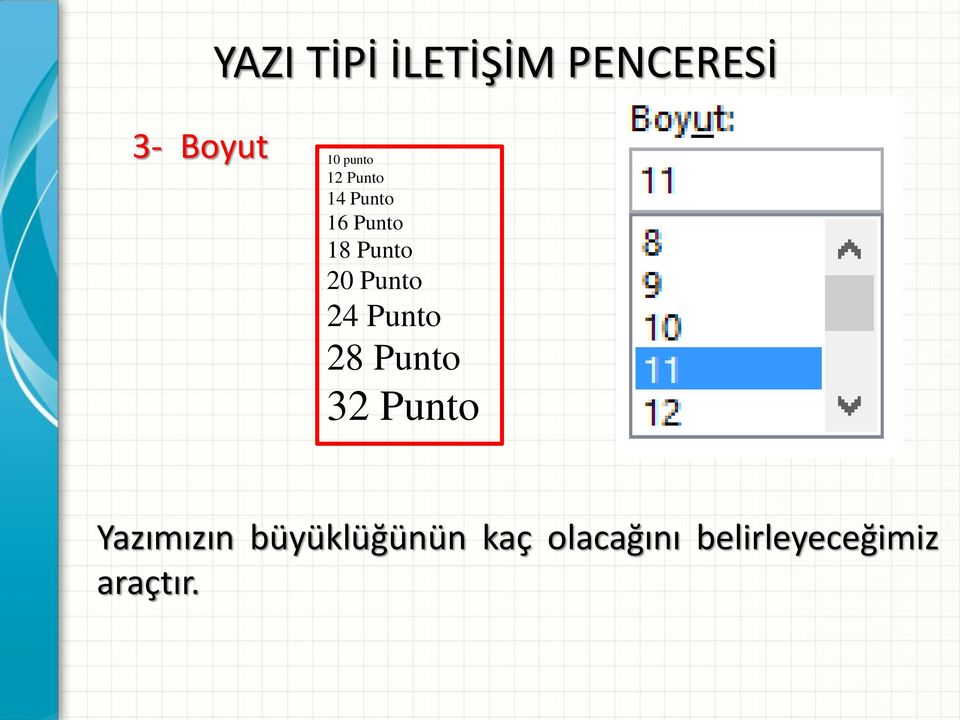 Punto 24 Punto 28 Punto 32 Punto Yazımızın