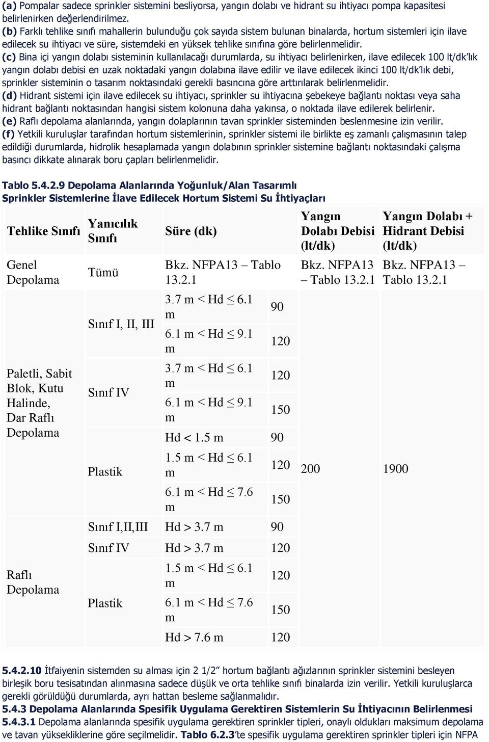 (c) Bina içi yangın dolabı sisteinin kullanılacağı durularda, su ihtiyacı belirlenirken, ilave edilecek 100 lt/dk lık yangın dolabı debisi en uzak noktadaki yangın dolabına ilave edilir ve ilave