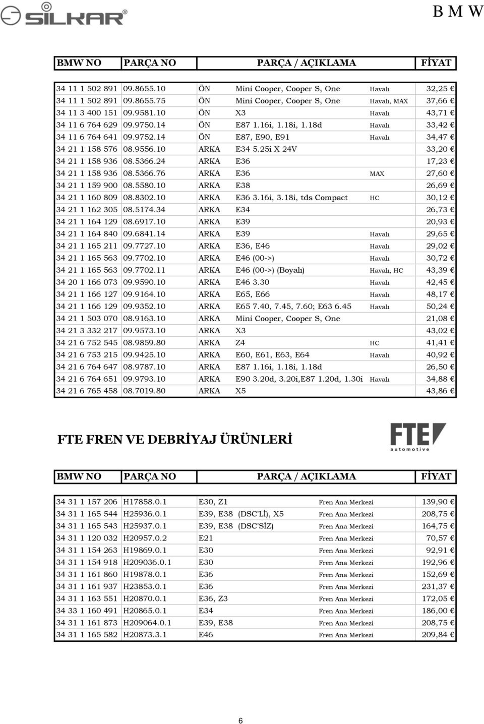 25i X 24V 33,20 34 21 1 158 936 08.5366.24 ARKA E36 17,23 34 21 1 158 936 08.5366.76 ARKA E36 MAX 27,60 34 21 1 159 900 08.5580.10 ARKA E38 26,69 34 21 1 160 809 08.8302.10 ARKA E36 3.16i, 3.