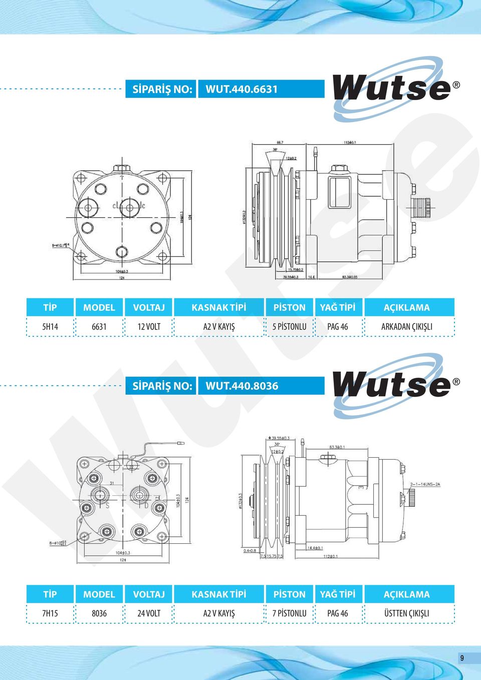 12 VOLT A2 V KAYIŞ 5 PİSTONLU PAG 46 ARKADAN ÇIKIŞLI 8036 TİP MODEL