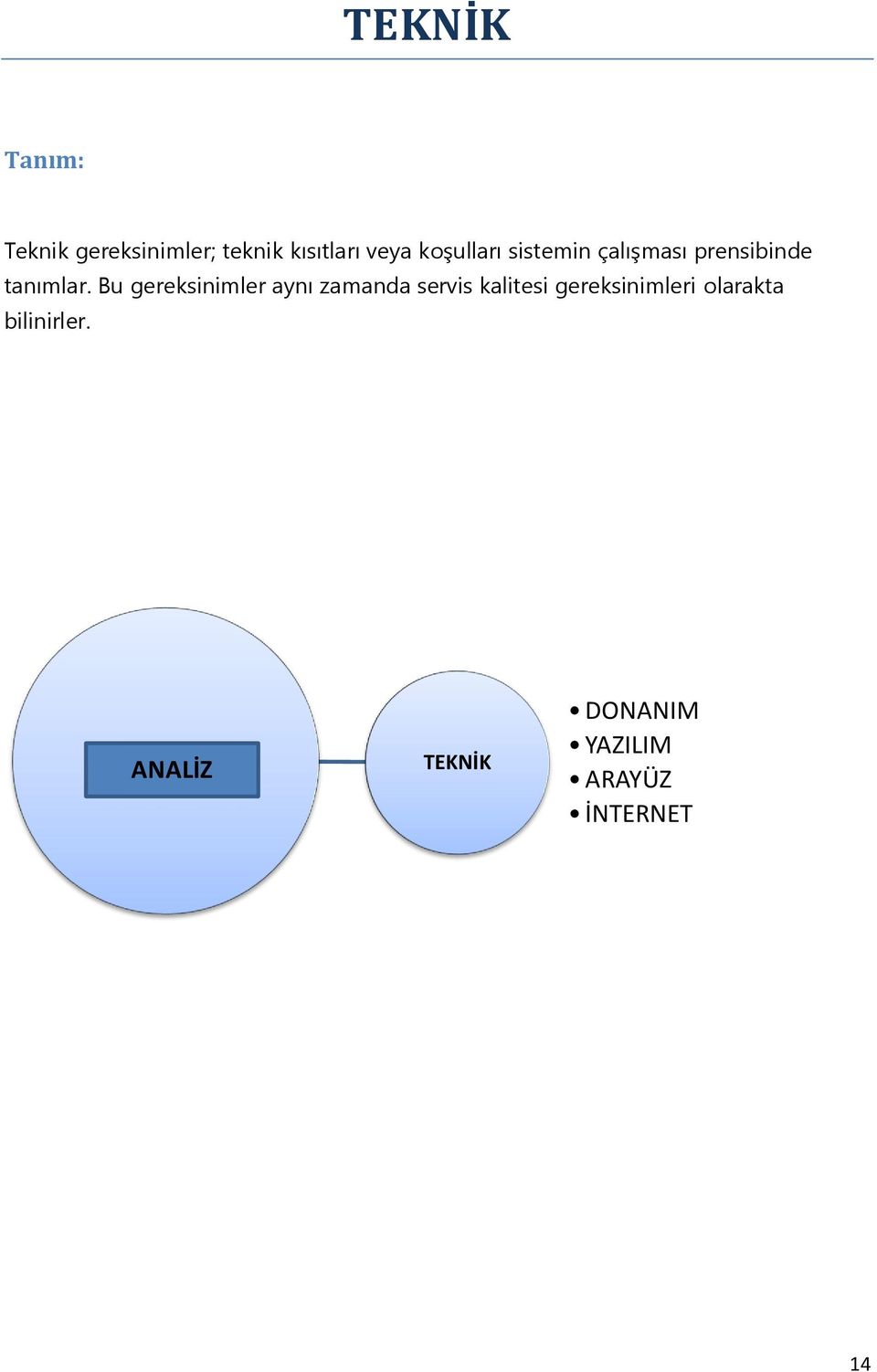 Bu gereksinimler aynı zamanda servis kalitesi