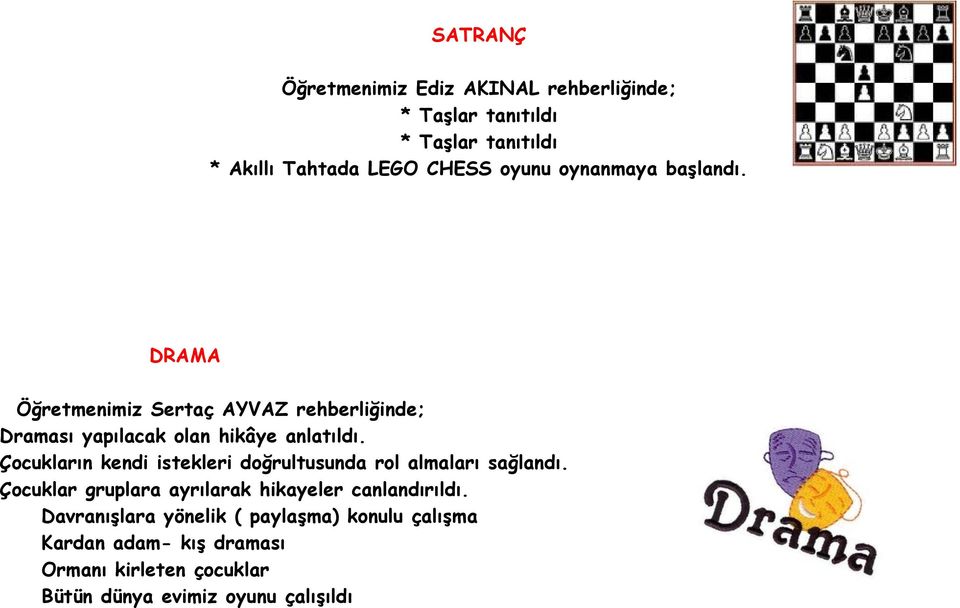 Çocukların kendi istekleri doğrultusunda rol almaları sağlandı. Çocuklar gruplara ayrılarak hikayeler canlandırıldı.