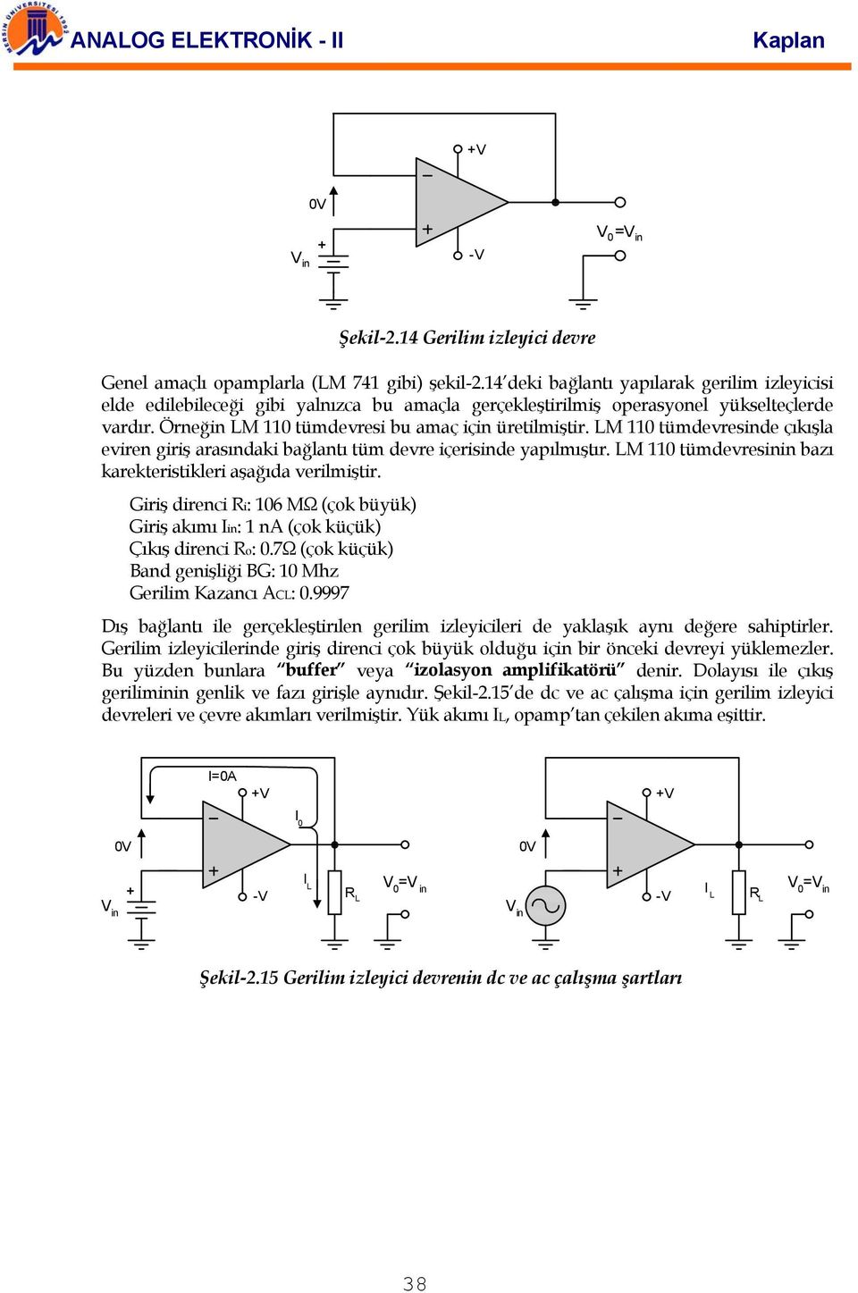 LM ümdevresinde çıkışla eviren giriş arasındaki bağlanı üm devre içerisinde yapılmışır. LM ümdevresinin bazı karekerisikleri aşağıda verilmişir.