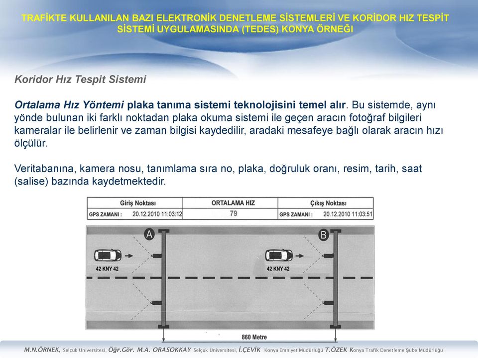 bilgileri kameralar ile belirlenir ve zaman bilgisi kaydedilir, aradaki mesafeye bağlı olarak aracın hızı