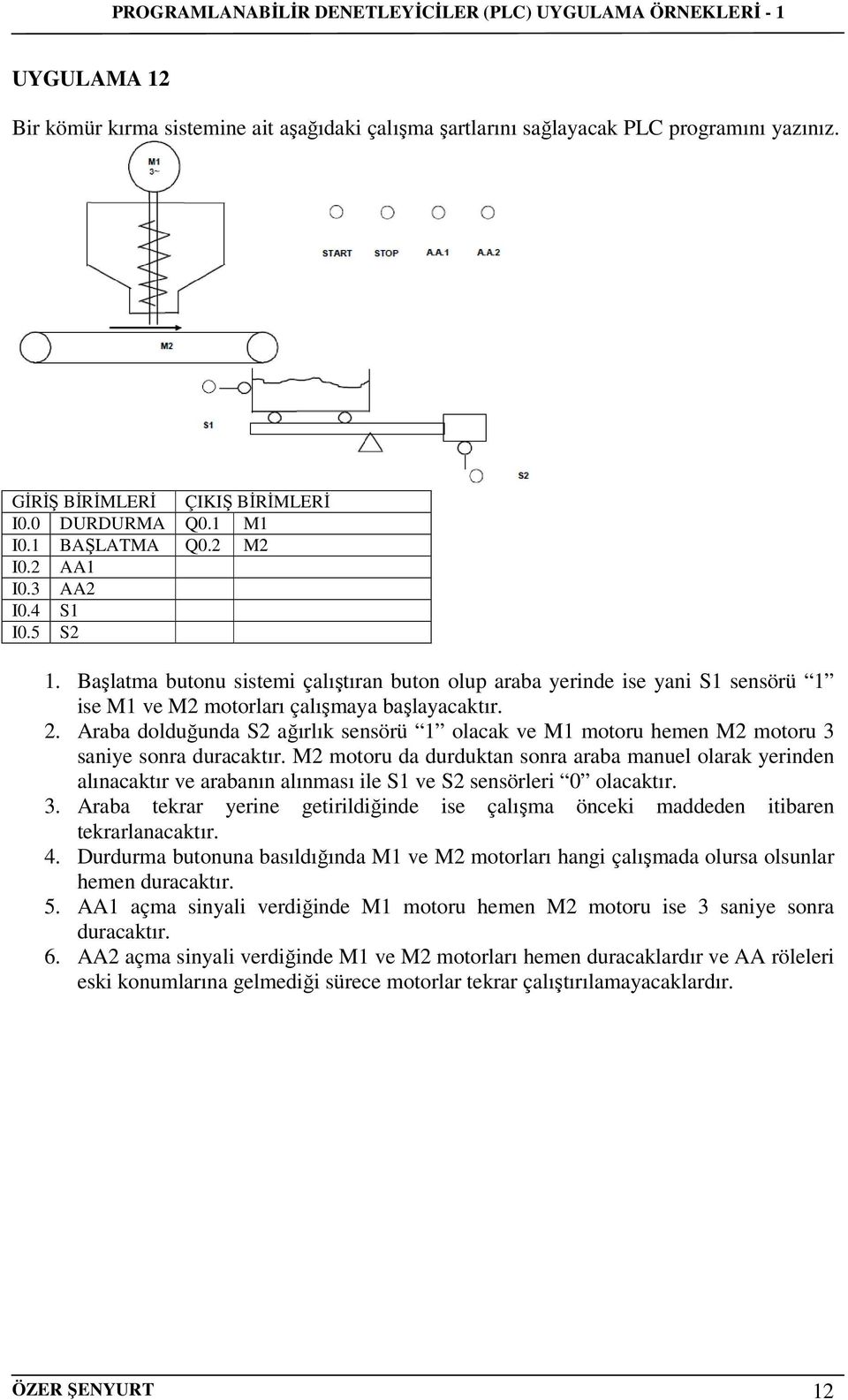 Araba dolduğunda S2 ağırlık sensörü 1 olacak ve M1 motoru hemen M2 motoru 3 saniye sonra duracaktır.