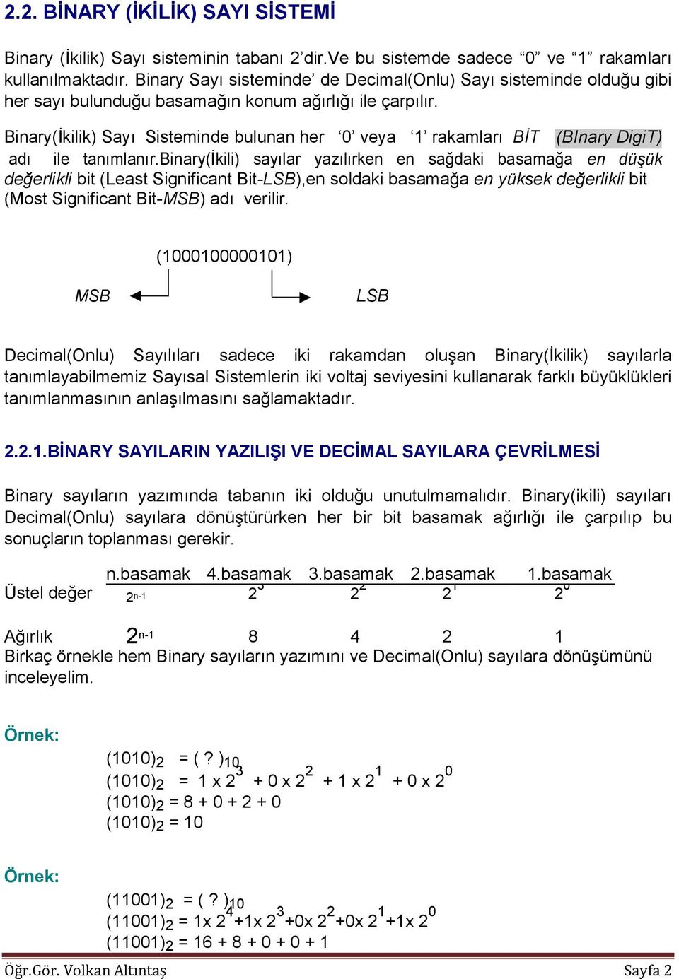 Binary(İkilik) Sayı Sisteminde bulunan her 0 veya 1 rakamları BİT (BInary DigiT) adı ile tanımlanır.