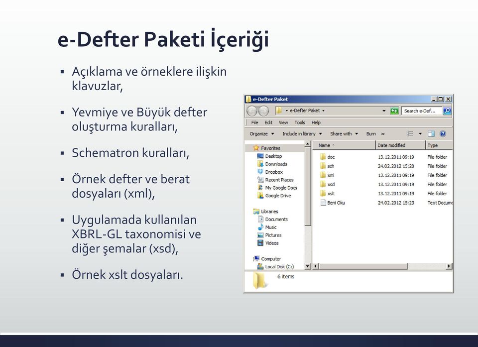 kuralları, Örnek defter ve berat dosyaları (xml), Uygulamada