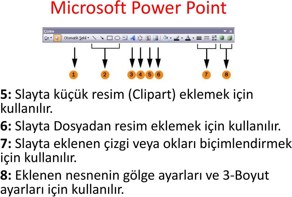 7: Slayta eklenen çizgi veya okları biçimlendirmek için