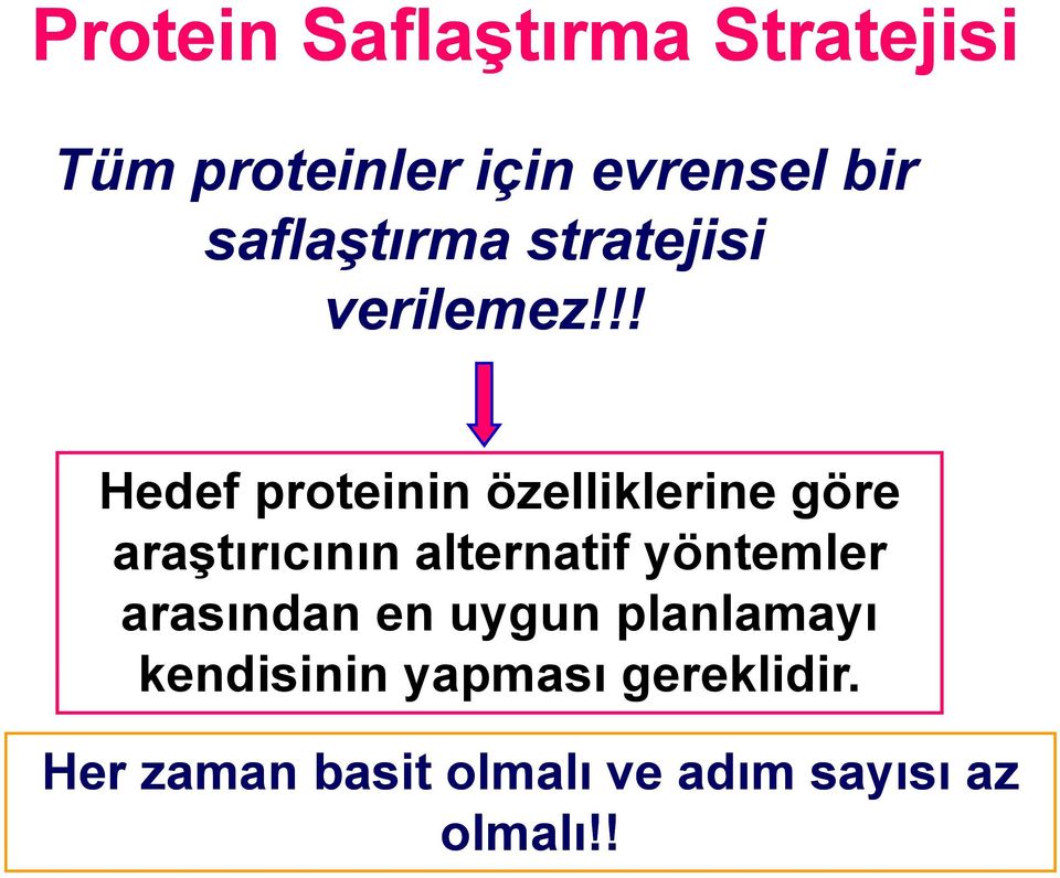 !! Hedef proteinin özelliklerine göre araştırıcının alternatif