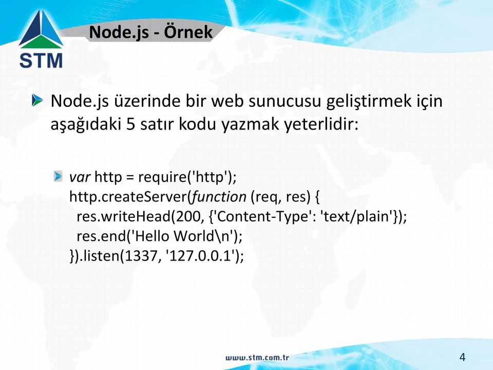 yazmak yeterlidir: var http = require('http'); http.