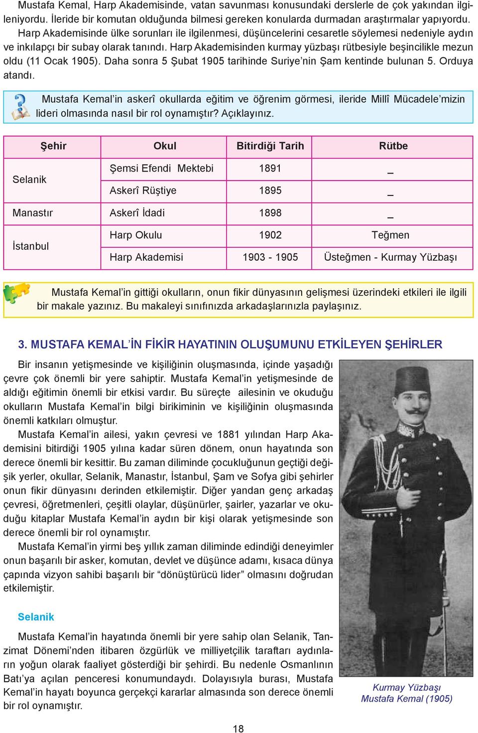 Harp Akademisinden kurmay yüzbaşı rütbesiyle beşincilikle mezun oldu (11 Ocak 1905). Daha sonra 5 Şubat 1905 tarihinde Suriye nin Şam kentinde bulunan 5. Orduya atandı.