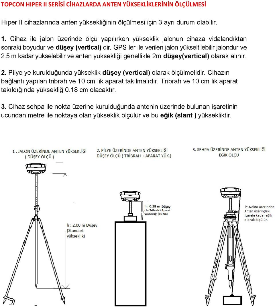 5 m kadar yükselebilir ve anten yüksekliği genellikle 2m düşey(vertical) olarak alınır. 2. Pilye ye kurulduğunda yükseklik düşey (vertical) olarak ölçülmelidir.