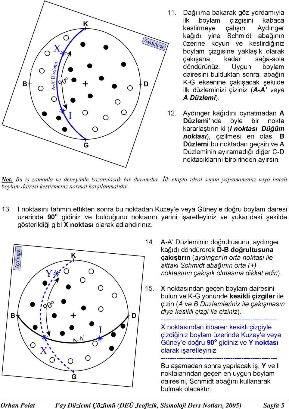 Uygun boylam dairesini bulduktan sonra, abağın K-G eksenine çakışacak şekilde ilk düzleminizi çiziniz (A-A veya A Düzlemi). 12.