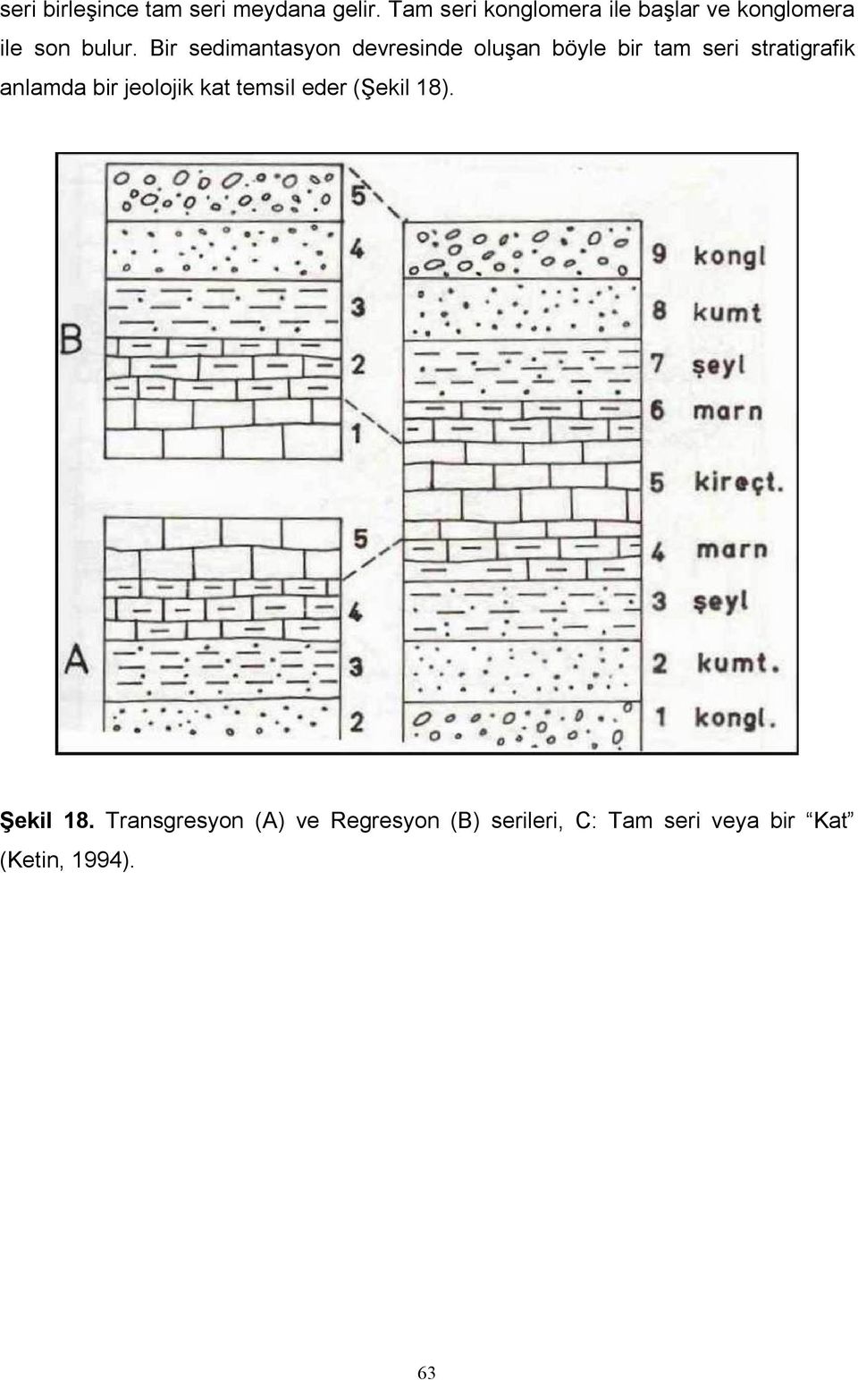 Bir sedimantasyon devresinde oluşan böyle bir tam seri stratigrafik anlamda