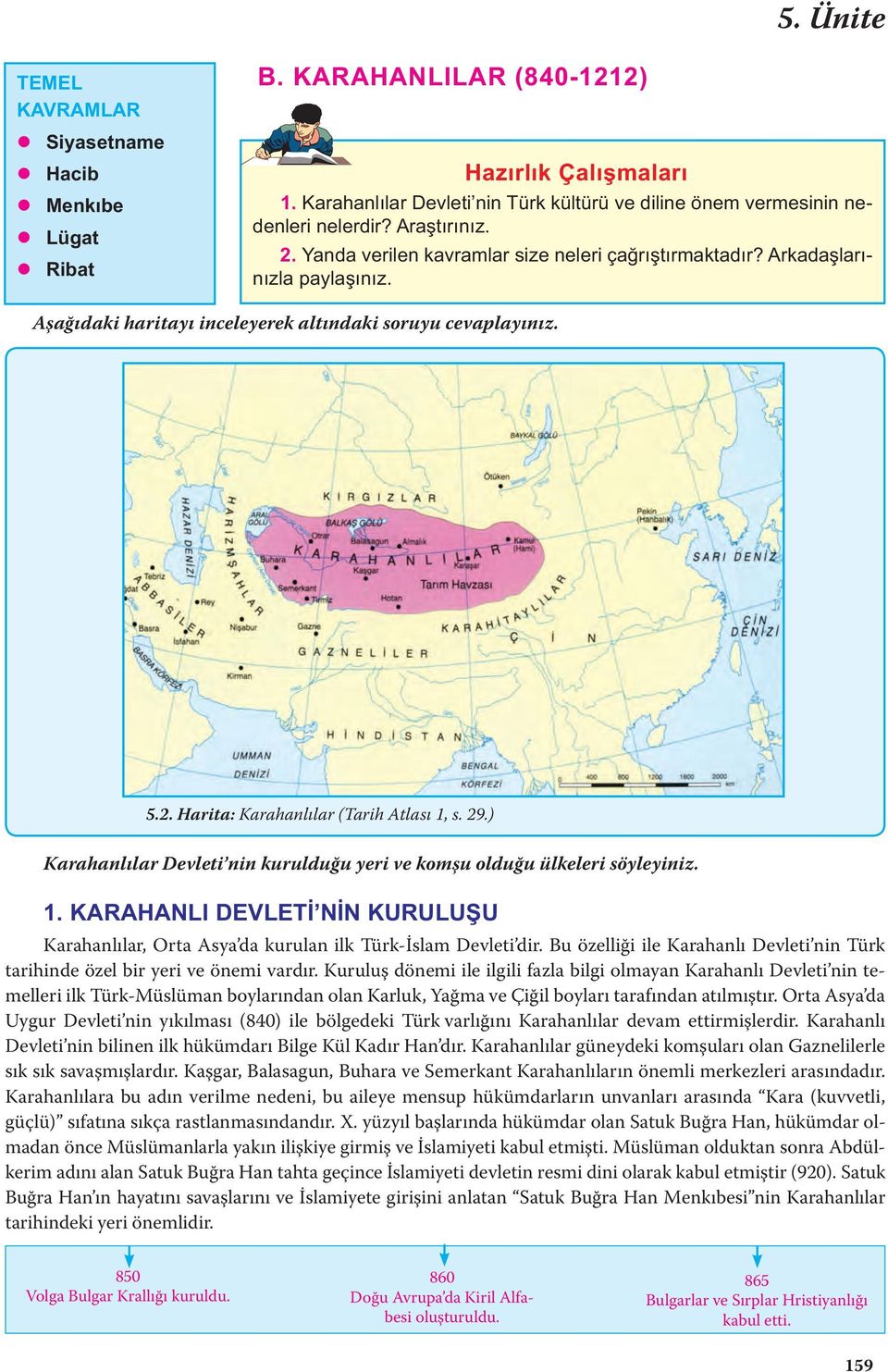 Aşağıdaki haritayı inceleyerek altındaki soruyu cevaplayınız. 5.2. Harita: Karahanlılar (Tarih Atlası 1, s. 29.) Karahanlılar Devleti nin kurulduğu yeri ve komşu olduğu ülkeleri söyleyiniz. 1. KARAHANLI DEVLETİ NİN KURULUŞU Karahanlılar, Orta Asya da kurulan ilk Türk-İslam Devleti dir.