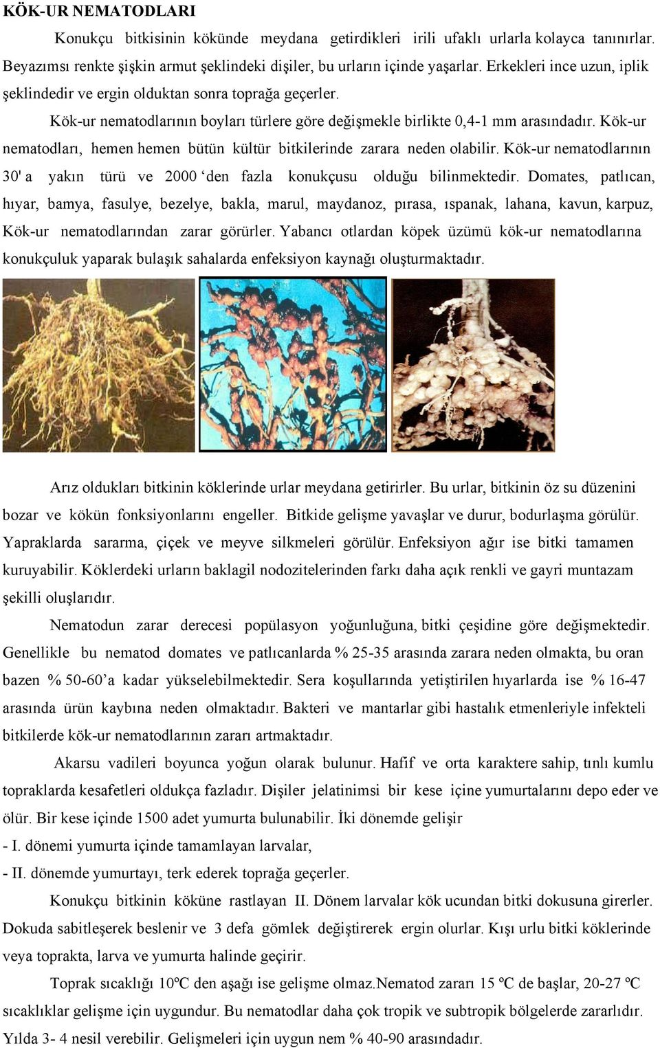 Kök-ur nematodları, hemen hemen bütün kültür bitkilerinde zarara neden olabilir. Kök-ur nematodlarının 30' a yakın türü ve 2000 den fazla konukçusu olduğu bilinmektedir.