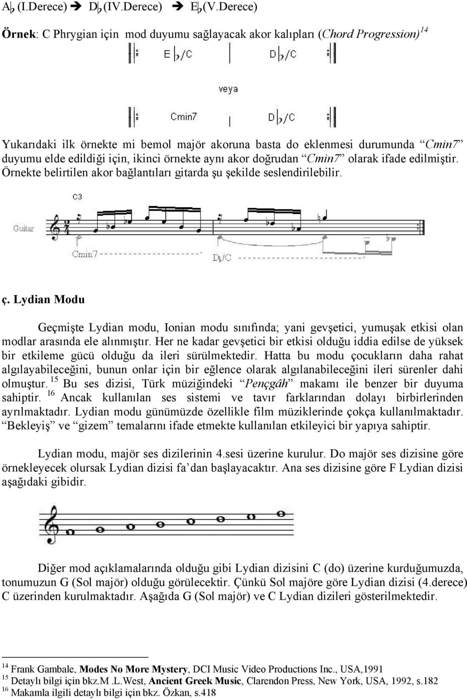 ikinci örnekte aynı akor doğrudan Cmin7 olarak ifade edilmiştir. Örnekte belirtilen akor bağlantıları gitarda şu şekilde seslendirilebilir. ç.