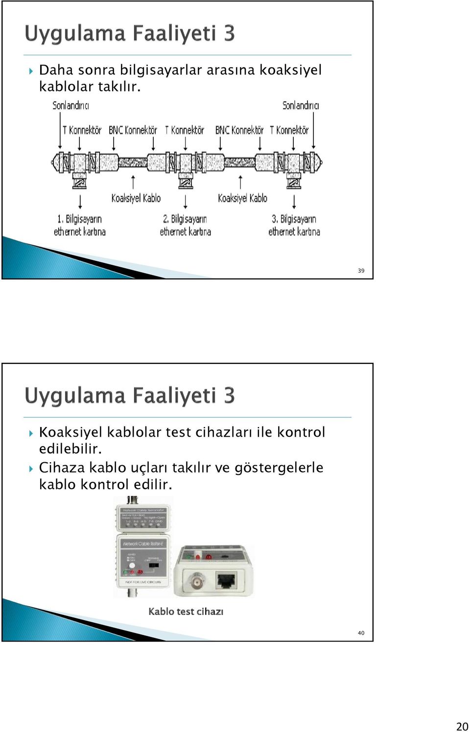 39 40/66 Koaksiyel kablolar test cihazları ile kontrol