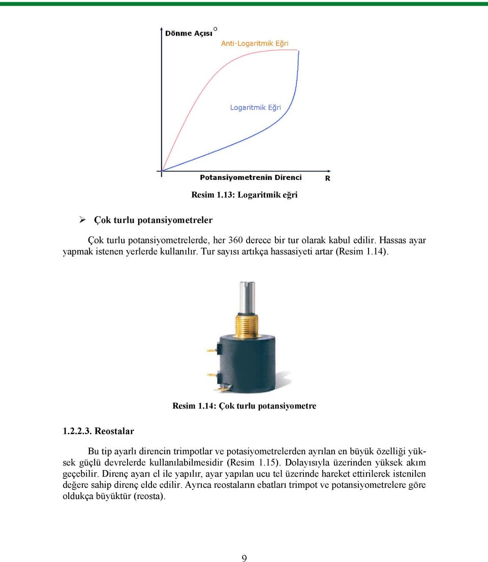 Reostalar Bu tip ayarlı direncin trimpotlar ve potasiyometrelerden ayrılan en büyük özelliği yüksek güçlü devrelerde kullanılabilmesidir (Resim 1.15).