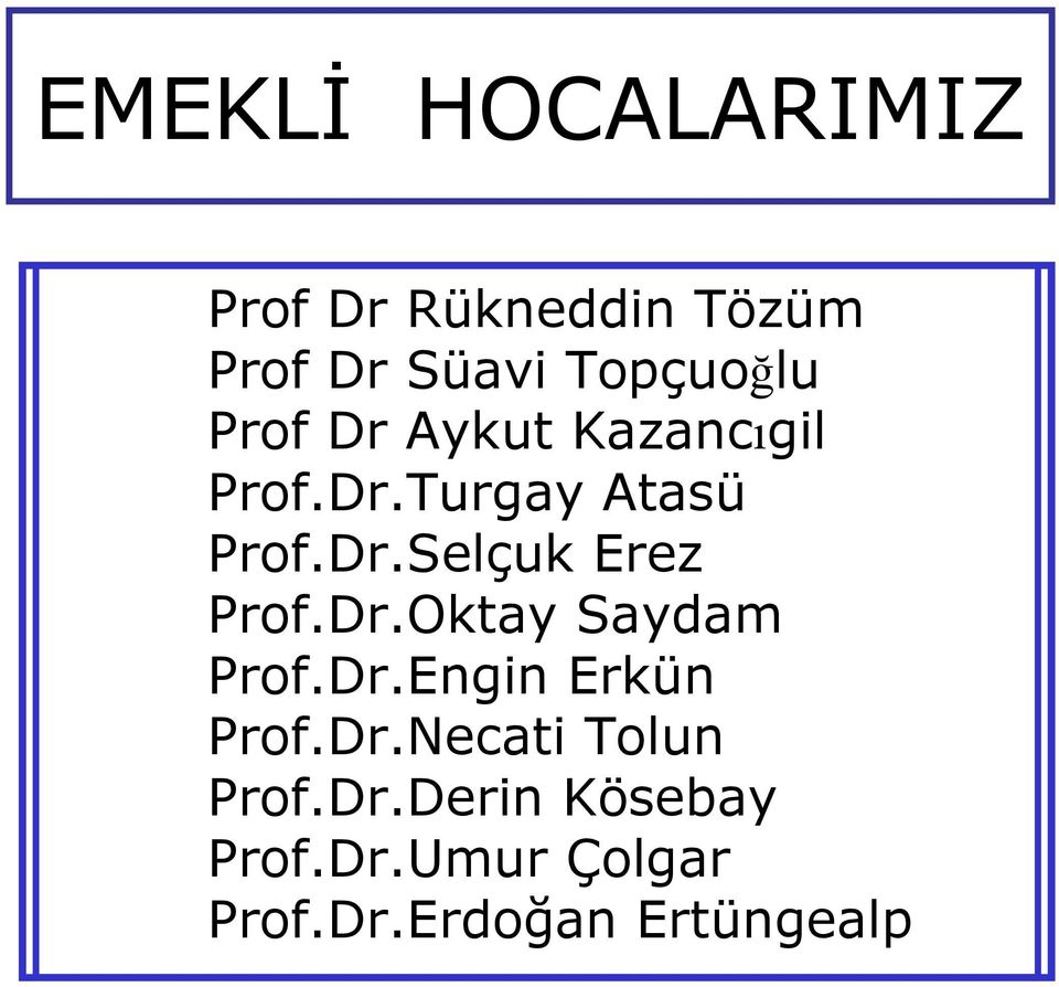 Dr.Oktay Saydam Prof.Dr.Engin Erkün Prof.Dr.Necati Tolun Prof.Dr.Derin Kösebay Prof.