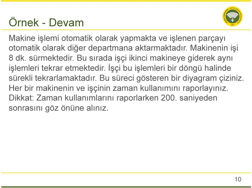 İşçi bu işlemleri bir döngü halinde sürekli tekrarlamaktadır. Bu süreci gösteren bir diyagram çiziniz.