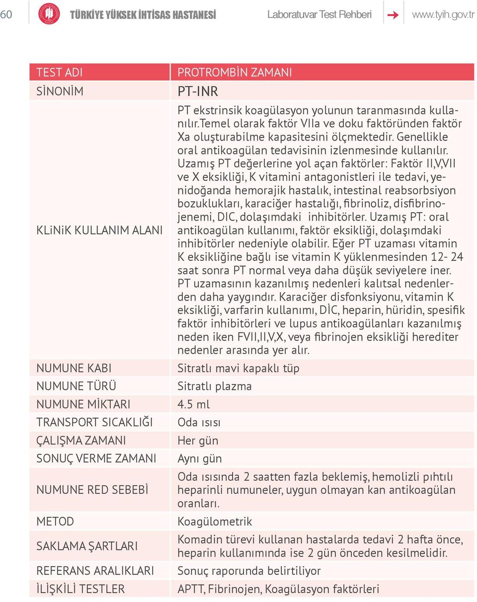 temel olarak faktör VIIa ve doku faktöründen faktör Xa oluşturabilme kapasitesini ölçmektedir. Genellikle oral antikoagülan tedavisinin izlenmesinde kullanılır.